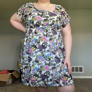Plus Size Floral and Skull Print Dress